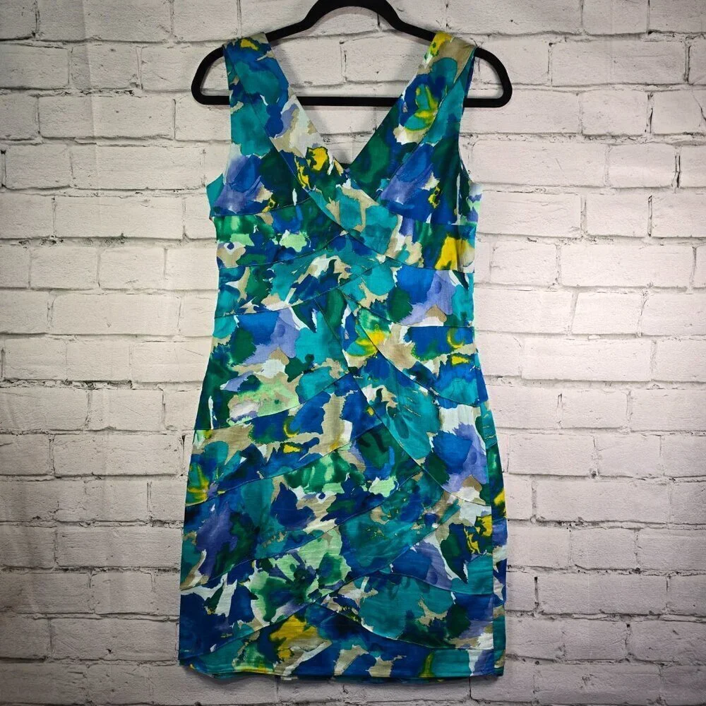 WOMENS CALVIN KLEIN ABSTRACT WATERCOLOR FLORAL SHUTTER PLEAT SLEEVELESS SIZE 8 - Picture 5 of 5
